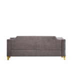 Divano tufted a 3 posti in ciniglia grigio 61.5 con braccioli e borchie in rame, 2 cuscini