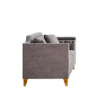Divano tufted a 3 posti in ciniglia grigio 61.5 con braccioli e borchie in rame, 2 cuscini