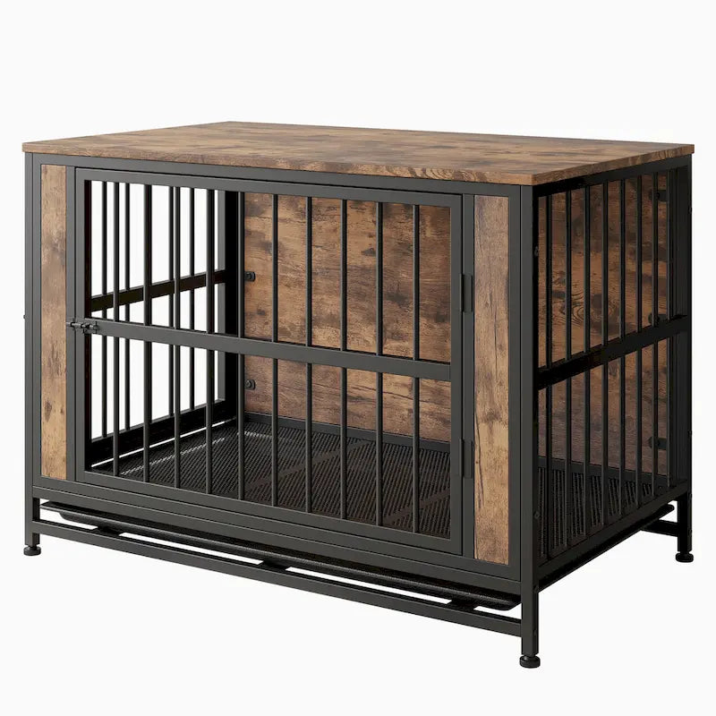 Mobili per Cani, Tavolino per Cani in Legno, Gabbia per Cani da 38,9 con 2 Ante Scorrevoli e Telaio in Ferro Spesso, Cuccia Decorativa per Animali Domestici