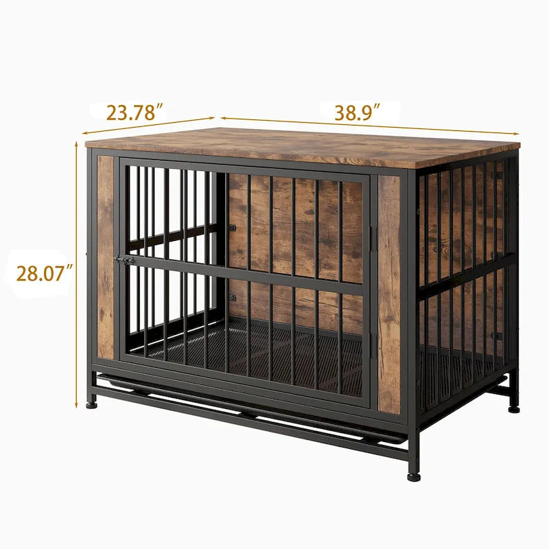 Mobili per Cani, Tavolino per Cani in Legno, Gabbia per Cani da 38,9 con 2 Ante Scorrevoli e Telaio in Ferro Spesso, Cuccia Decorativa per Animali Domestici
