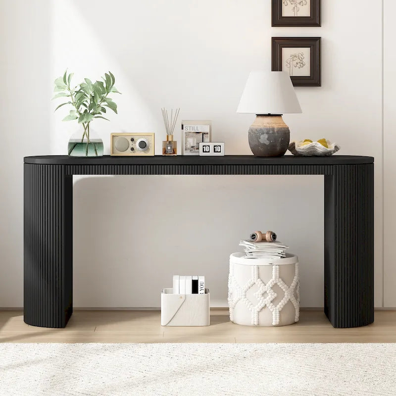 Consolle dal design curvo con motivo a strisce verticali unico, adatta per soggiorno, studio e ingresso