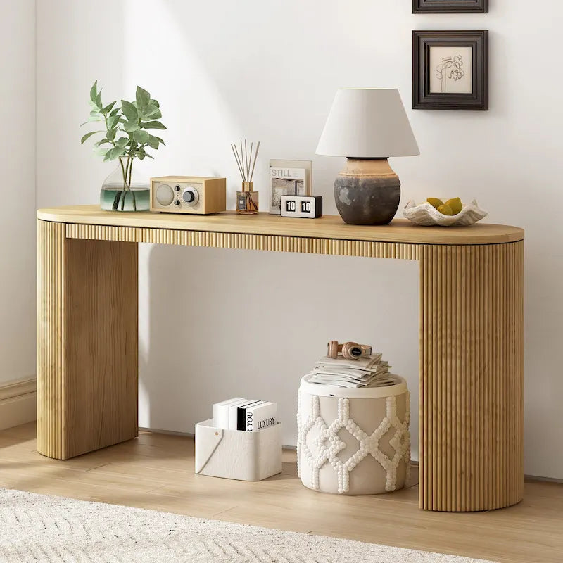 Consolle dal design curvo con motivo a strisce verticali unico, adatta per soggiorno, studio e ingresso