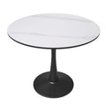 Tavolo da pranzo Bristol 32 rotondo minimalista per 4 persone, con piano in pietra sinterizzata e base a piedistallo in ferro nero per cucina e sala da pranzo