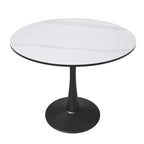 Tavolo da pranzo Bristol 32 rotondo minimalista per 4 persone, con piano in pietra sinterizzata e base a piedistallo in ferro nero per cucina e sala da pranzo