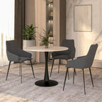 Tavolo da pranzo Bristol 32 rotondo minimalista per 4 persone, con piano in pietra sinterizzata e base a piedistallo in ferro nero per cucina e sala da pranzo