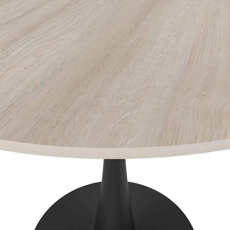 Tavolo da pranzo Bristol 32 rotondo minimalista per 4 persone, con piano in pietra sinterizzata e base a piedistallo in ferro nero per cucina e sala da pranzo