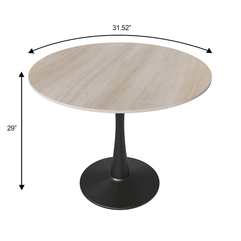 Tavolo da pranzo Bristol 32 rotondo minimalista per 4 persone, con piano in pietra sinterizzata e base a piedistallo in ferro nero per cucina e sala da pranzo