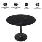 Tavolo da pranzo Bristol 32 rotondo minimalista per 4 persone, con piano in pietra sinterizzata e base a piedistallo in ferro nero per cucina e sala da pranzo
