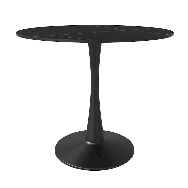 Tavolo da pranzo Bristol 32 rotondo minimalista per 4 persone, con piano in pietra sinterizzata e base a piedistallo in ferro nero per cucina e sala da pranzo