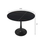 Tavolo da pranzo Bristol 32 rotondo minimalista per 4 persone, con piano in pietra sinterizzata e base a piedistallo in ferro nero per cucina e sala da pranzo