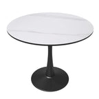 Tavolo da pranzo Bristol 32 rotondo minimalista per 4 persone, con piano in pietra sinterizzata e base a piedistallo in ferro nero per cucina e sala da pranzo