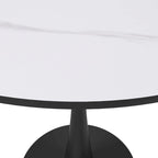 Tavolo da pranzo Bristol 32 rotondo minimalista per 4 persone, con piano in pietra sinterizzata e base a piedistallo in ferro nero per cucina e sala da pranzo
