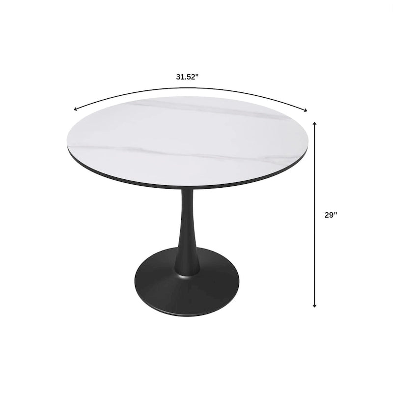 Tavolo da pranzo Bristol 32 rotondo minimalista per 4 persone, con piano in pietra sinterizzata e base a piedistallo in ferro nero per cucina e sala da pranzo