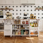 Carrello da cucina con isola pieghevole, 2 cassetti, 2 armadietti e portasciugamani Buffet Sidboard