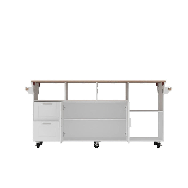 Carrello da cucina con isola pieghevole, 2 cassetti, 2 armadietti e portasciugamani Buffet Sidboard