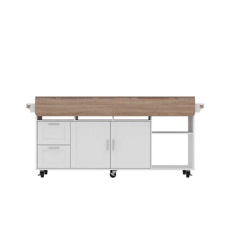 Carrello da cucina con isola pieghevole, 2 cassetti, 2 armadietti e portasciugamani Buffet Sidboard