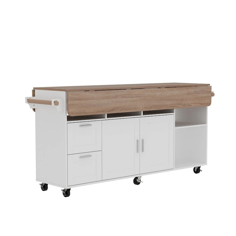 Carrello da cucina con isola pieghevole, 2 cassetti, 2 armadietti e portasciugamani Buffet Sidboard