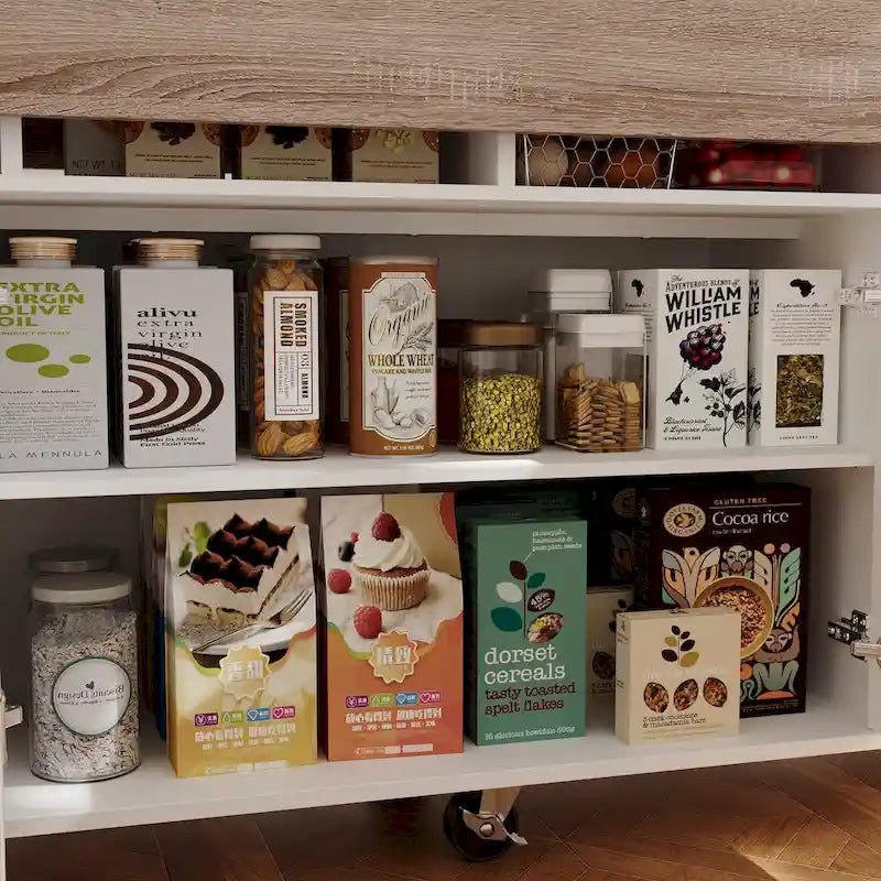 Carrello da cucina con isola pieghevole, 2 cassetti, 2 armadietti e portasciugamani Buffet Sidboard