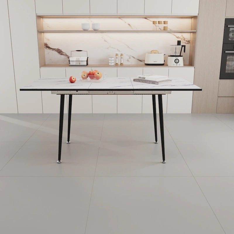 Tavolo da Pranzo Moderno Minimalista con Gambe Opache Effetto Marmo Allungabili per Cucina Soggiorno o Riunioni