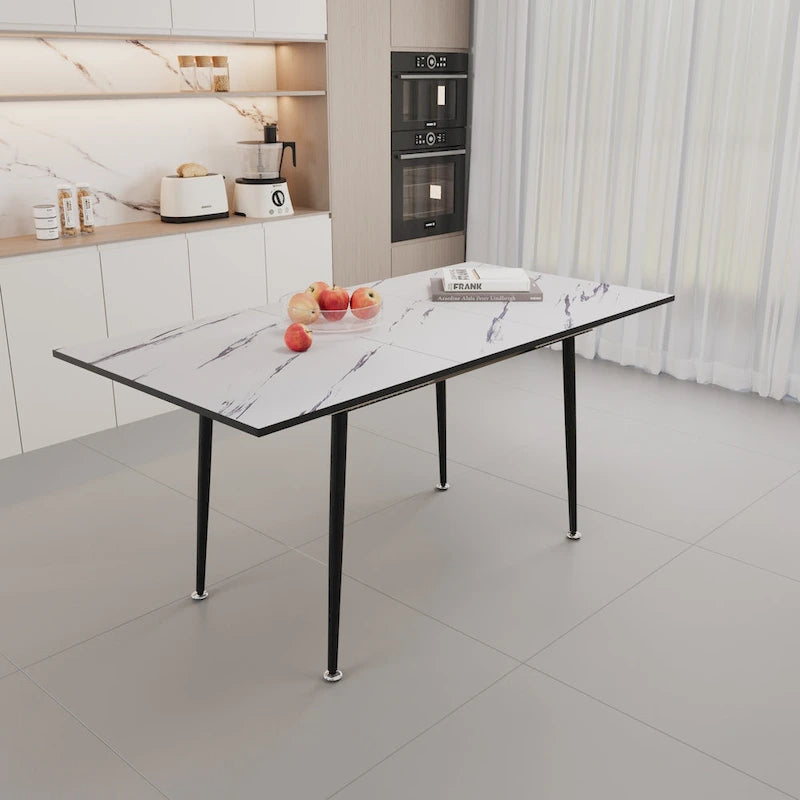 Tavolo da Pranzo Moderno Minimalista con Gambe Opache Effetto Marmo Allungabili per Cucina Soggiorno o Riunioni