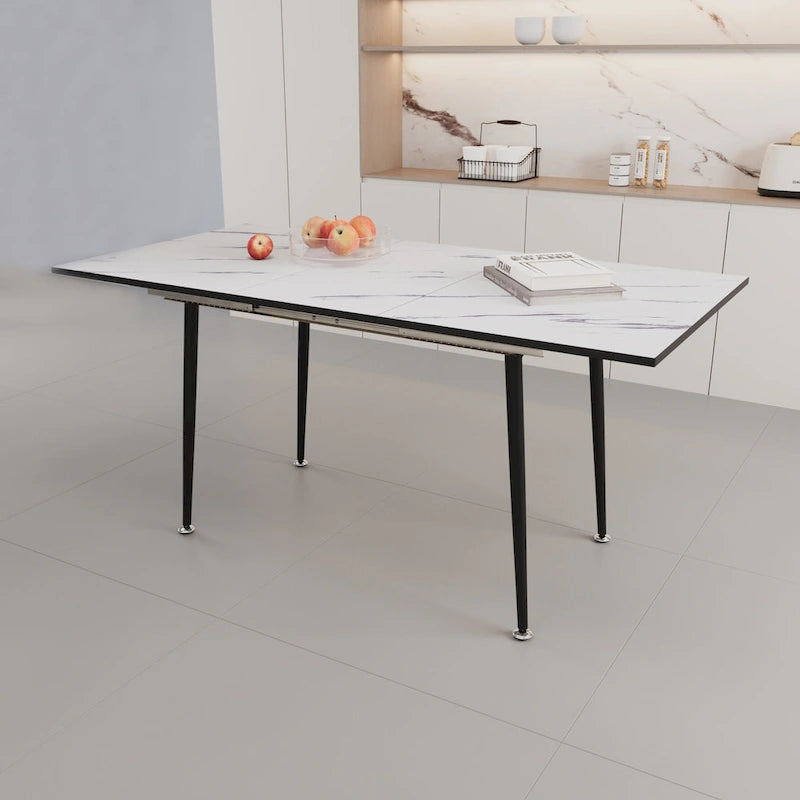 Tavolo da Pranzo Moderno Minimalista con Gambe Opache Effetto Marmo Allungabili per Cucina Soggiorno o Riunioni