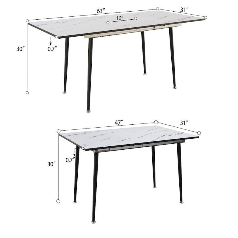 Tavolo da Pranzo Moderno Minimalista con Gambe Opache Effetto Marmo Allungabili per Cucina Soggiorno o Riunioni