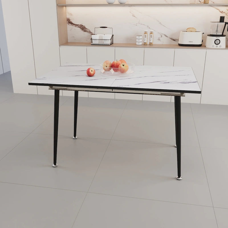 Tavolo da Pranzo Moderno Minimalista con Gambe Opache Effetto Marmo Allungabili per Cucina Soggiorno o Riunioni