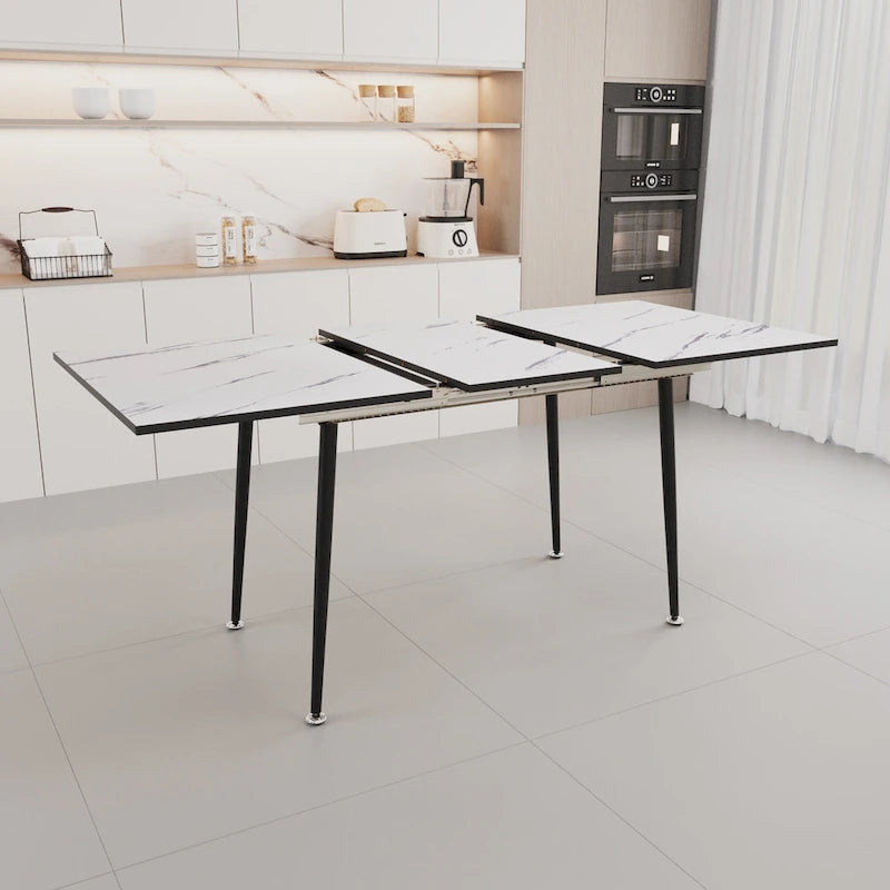 Tavolo da Pranzo Moderno Minimalista con Gambe Opache Effetto Marmo Allungabili per Cucina Soggiorno o Riunioni