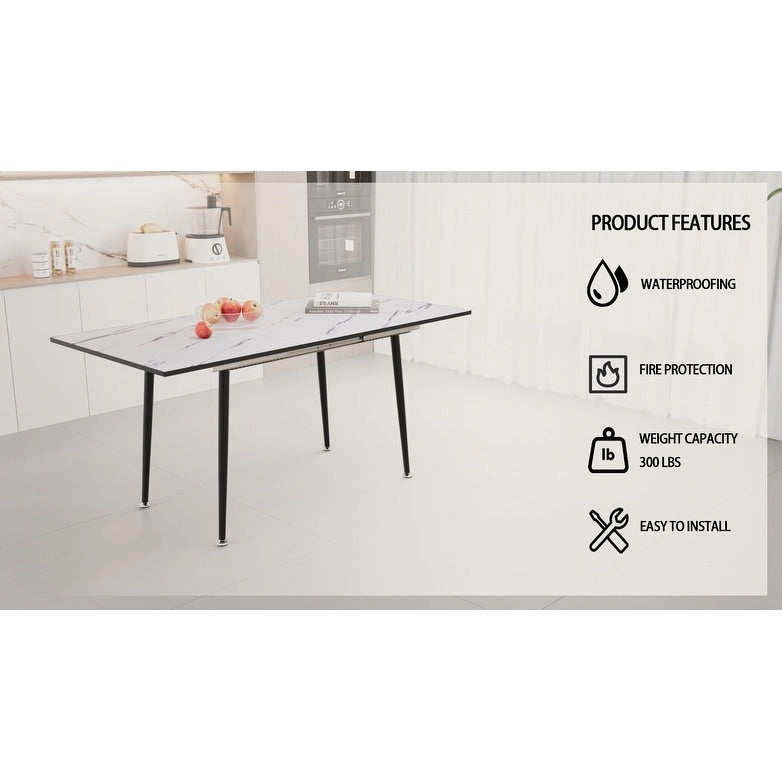 Tavolo da Pranzo Moderno Minimalista con Gambe Opache Effetto Marmo Allungabili per Cucina Soggiorno o Riunioni