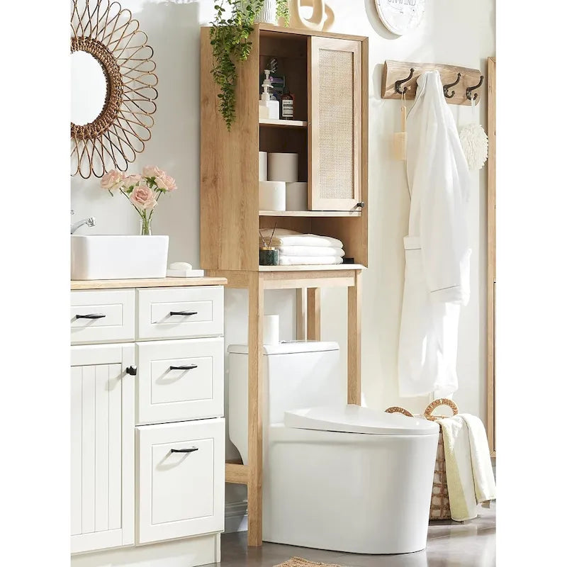 Mobiletto sopra il WC in rattan naturale, Mobiletto contenitore moderno