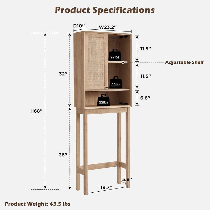 Mobiletto sopra il WC in rattan naturale, Mobiletto contenitore moderno