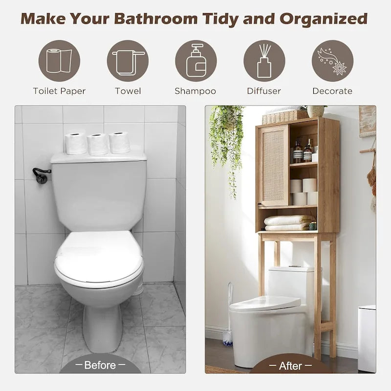Mobiletto sopra il WC in rattan naturale, Mobiletto contenitore moderno