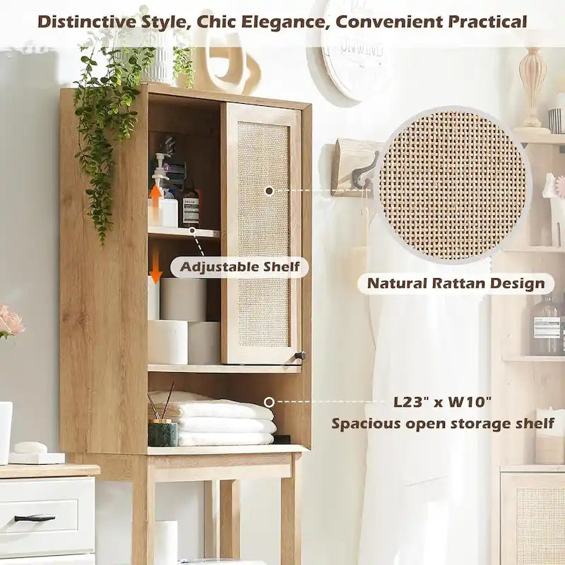Mobiletto sopra il WC in rattan naturale, Mobiletto contenitore moderno