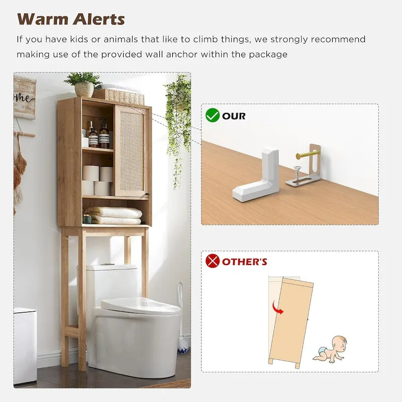 Mobiletto sopra il WC in rattan naturale, Mobiletto contenitore moderno