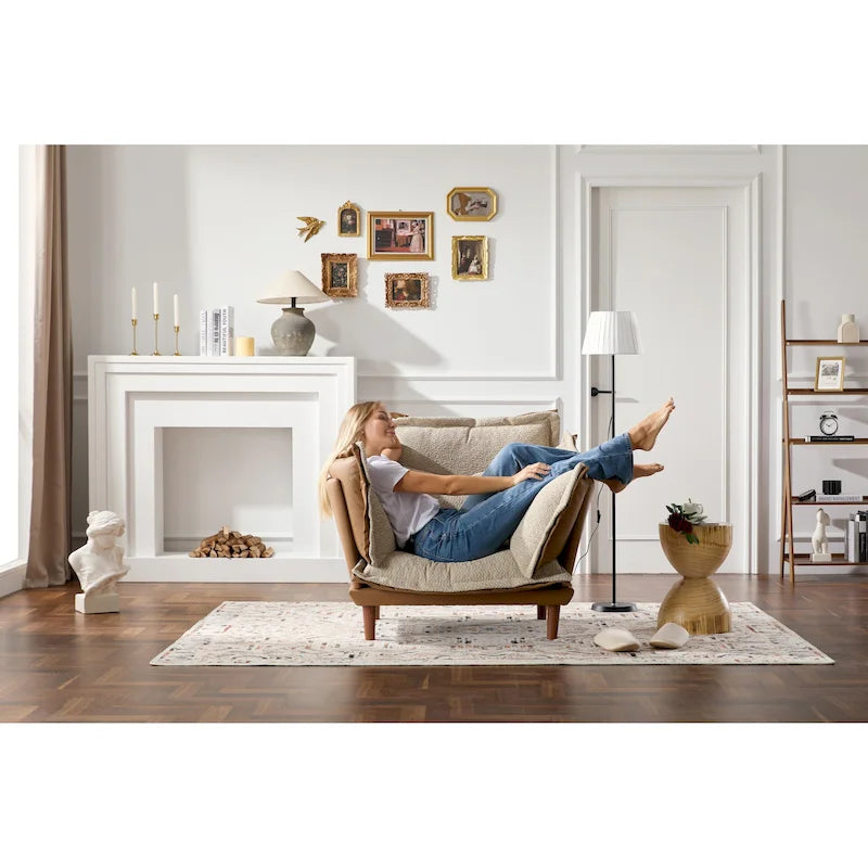 Poltrona Singola Oversize in Ciniglia Stile Moderno, Poltrona Relax per Soggiorno, Camera da Letto