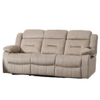 Divano Reclinabile Manuale - Velluto Beige Felpato, Legno Massello, 211 cm