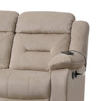 Divano Reclinabile Manuale - Velluto Beige Felpato, Legno Massello, 211 cm