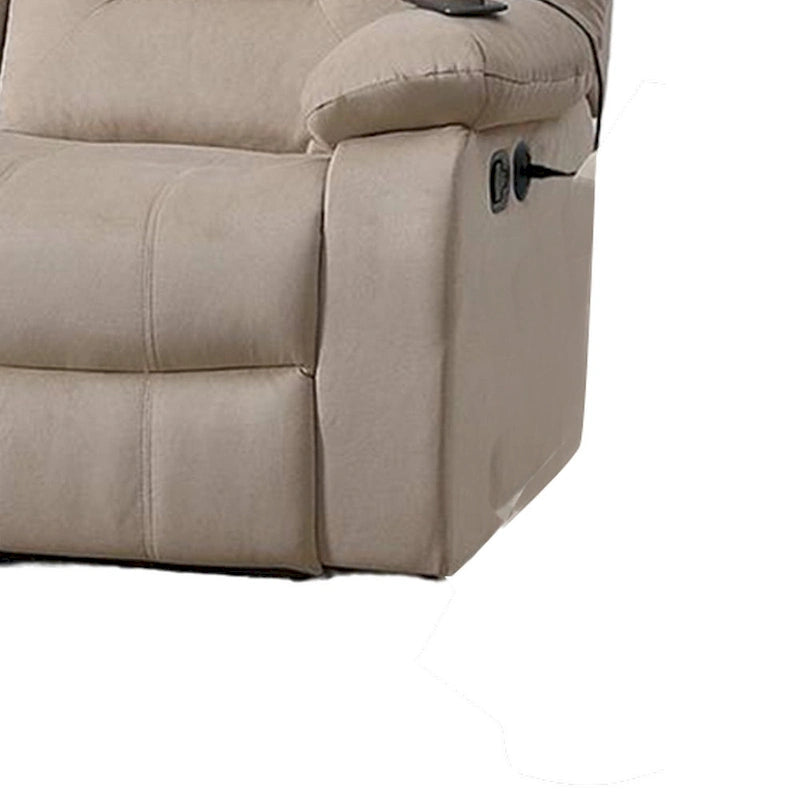 Divano Reclinabile Manuale - Velluto Beige Felpato, Legno Massello, 211 cm