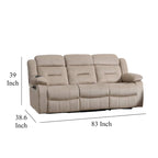 Divano Reclinabile Manuale - Velluto Beige Felpato, Legno Massello, 211 cm