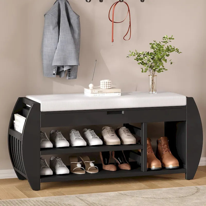 Panca porta scarpe con cuscino e lato curvo