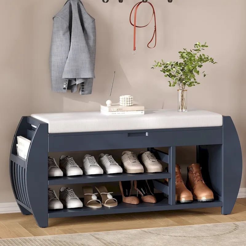 Panca porta scarpe con cuscino e lato curvo