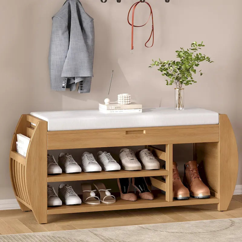 Panca porta scarpe con cuscino e lato curvo
