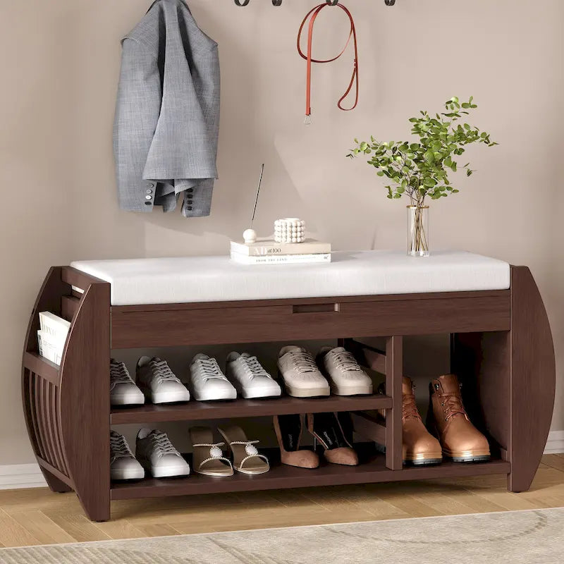 Panca porta scarpe con cuscino e lato curvo