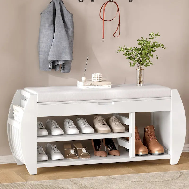 Panca porta scarpe con cuscino e lato curvo