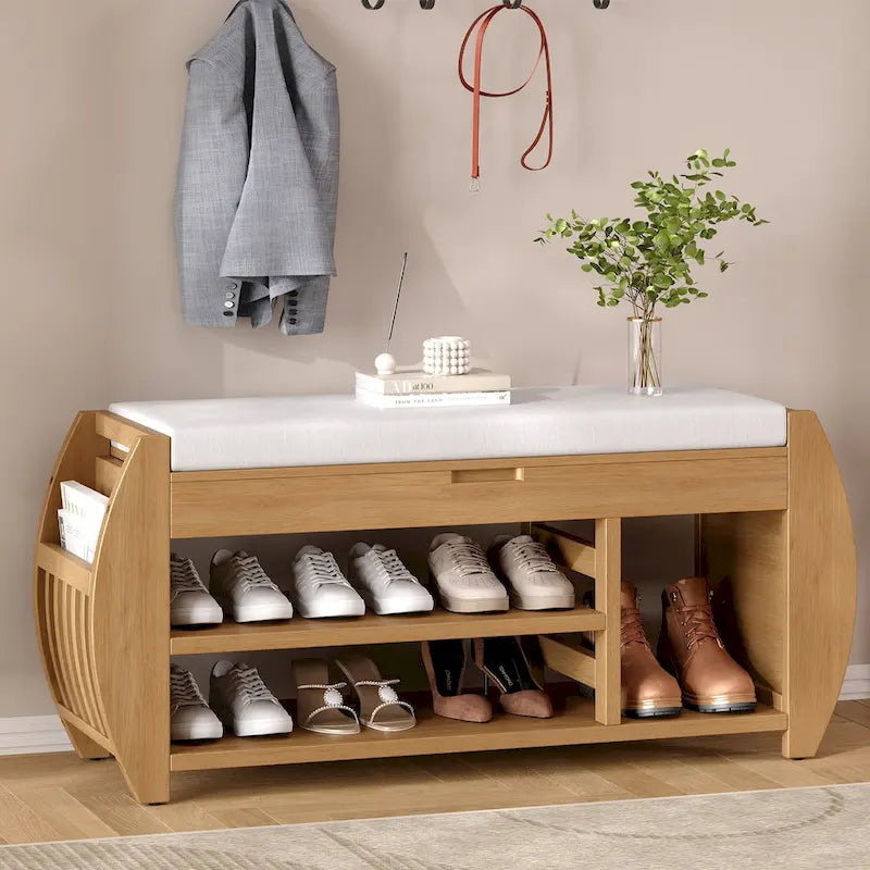 Panca porta scarpe con cuscino e lato curvo