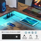 Scrivania a L con cassettiera portadocumenti e supporto per stampante, scrivania ad angolo reversibile per computer con presa di corrente e striscia LED