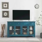 Mobili TV Moderni Coastal Color Teel con 2 Armadietti, 2 Cassetti e Maniglie Dorate per Soggiorno e Camera da Letto