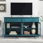 Mobili TV Moderni Coastal Color Teel con 2 Armadietti, 2 Cassetti e Maniglie Dorate per Soggiorno e Camera da Letto