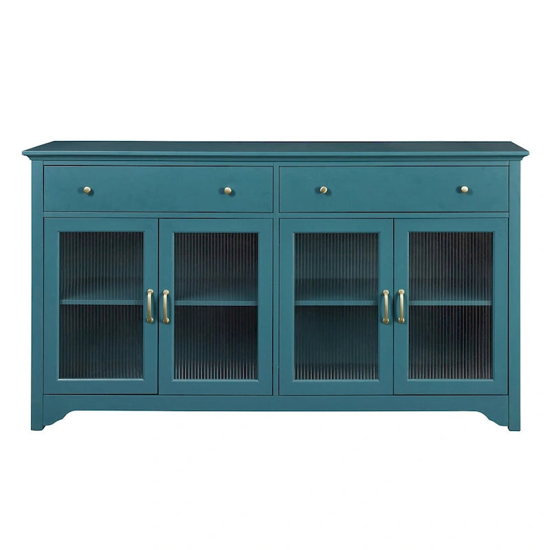 Mobili TV Moderni Coastal Color Teel con 2 Armadietti, 2 Cassetti e Maniglie Dorate per Soggiorno e Camera da Letto