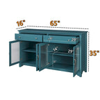 Mobili TV Moderni Coastal Color Teel con 2 Armadietti, 2 Cassetti e Maniglie Dorate per Soggiorno e Camera da Letto